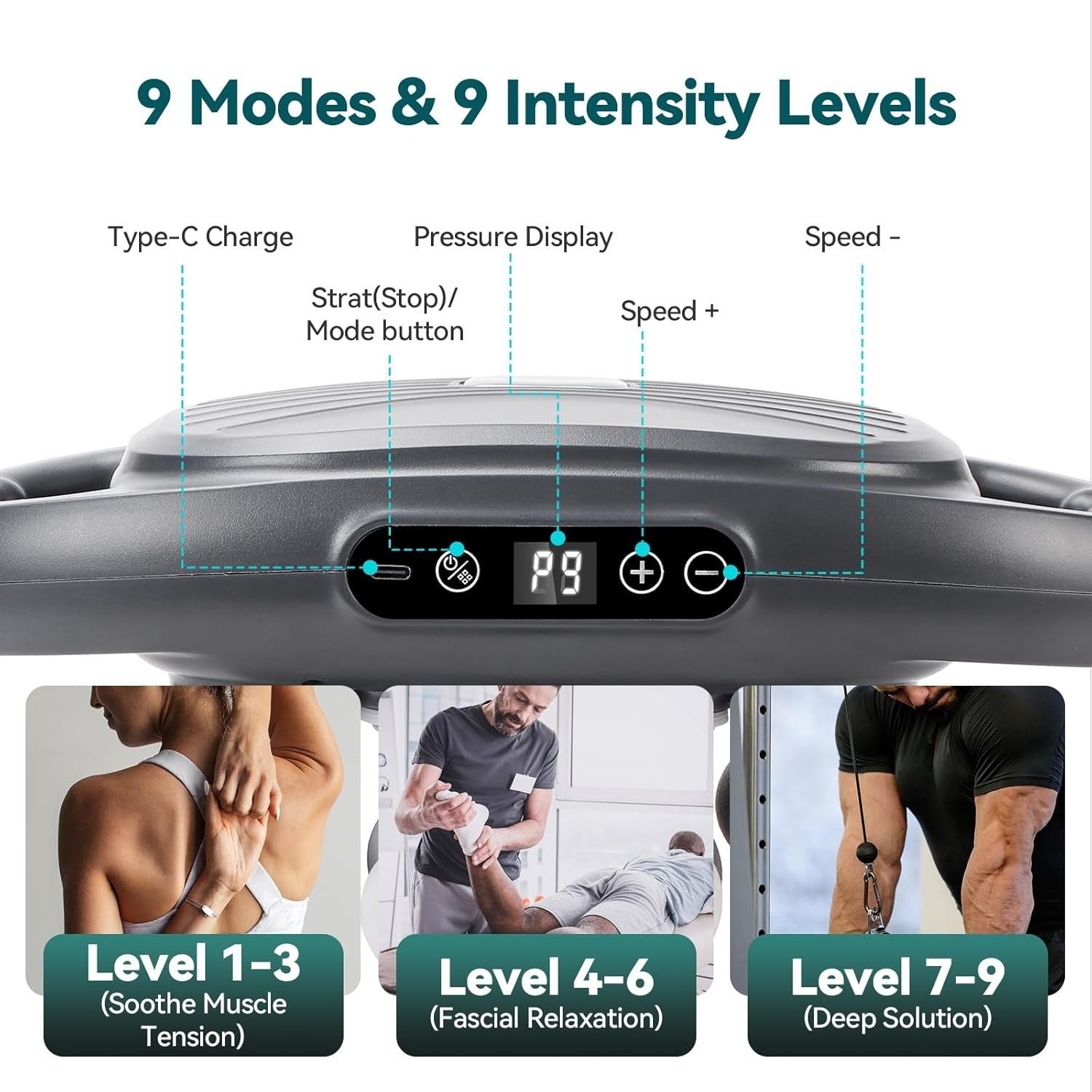 Deep Tissue Massage Gun 16 Head Muscle Massager 9 Speeds Pain Relief Recovery