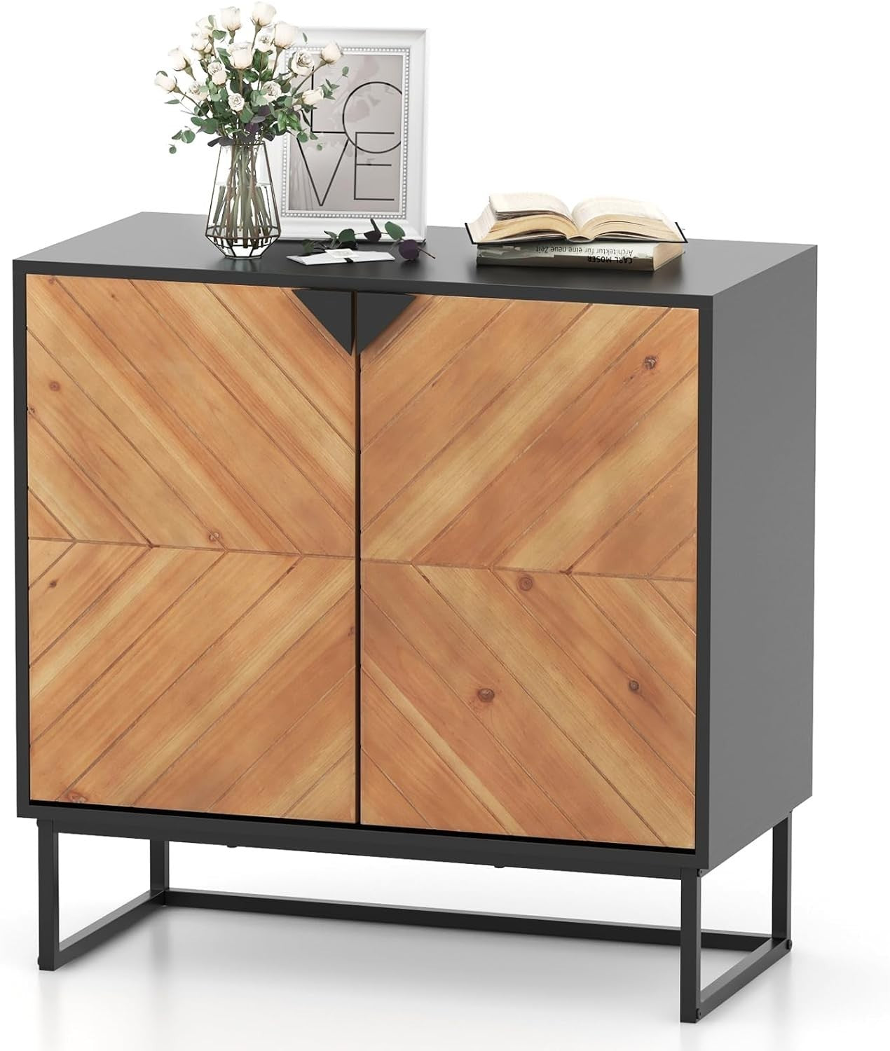 Modern 2 Door Wood Sideboard Cabinet Metal Legs Storage Unit Console