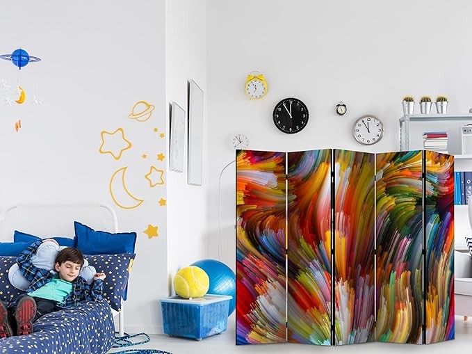 Abstract Colourful 5 Panel Folding Room Divider Large Canvas Privacy Screen