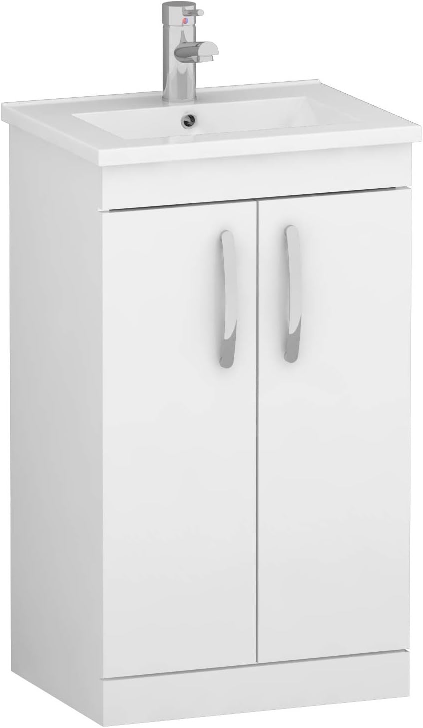 500mm White Bathroom Vanity Unit with Basin Gloss Floor Standing Sink Cabinet