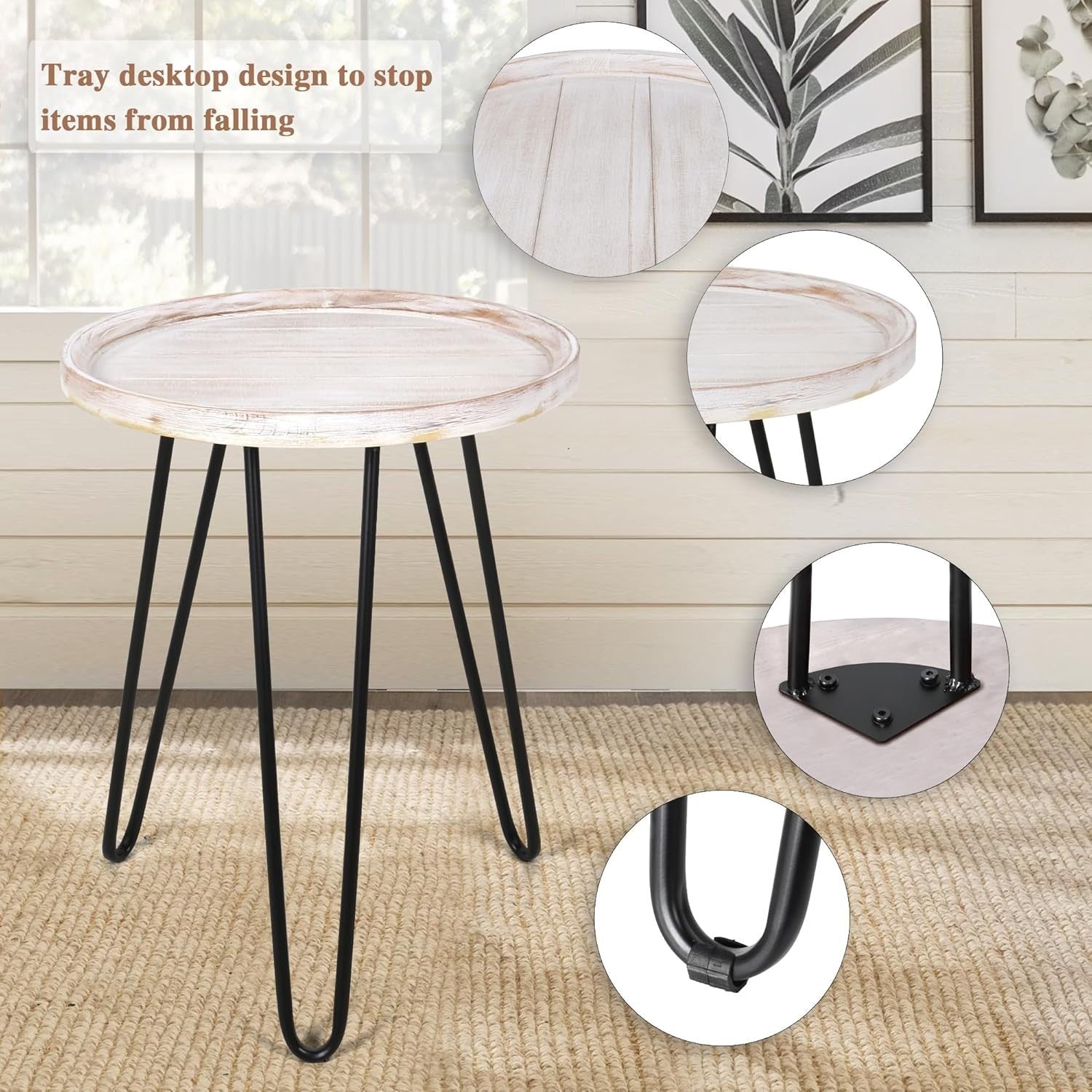 Distressed White Round Nesting Coffee Table Set Wood Metal Storage Living Room