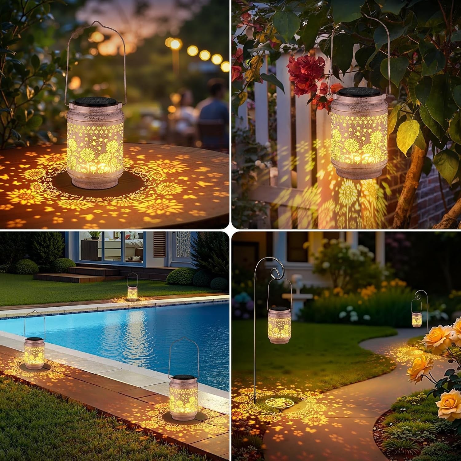 2 Pack Solar Sunflower Lanterns Outdoor Garden Lights • Waterproof Hanging Decor