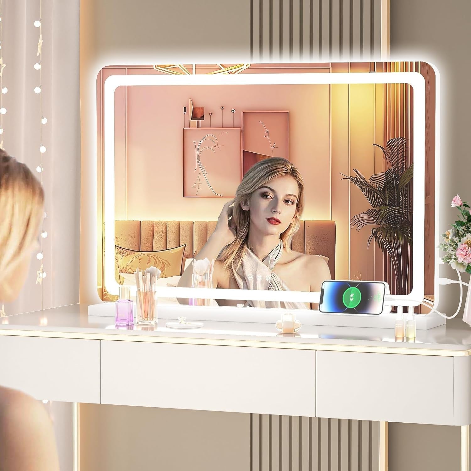 LED Vanity Mirror 80x50cm Touch Control Dimmable Makeup Mirror with Lights