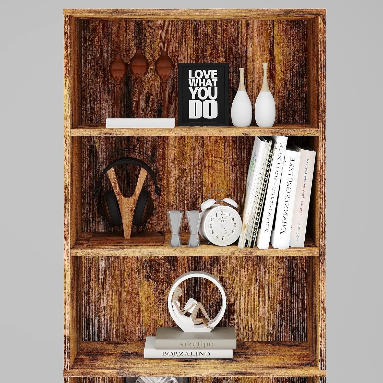 6-Tier Tall Wooden Bookcase Rustic Brown Large Storage Shelf Unit Home Office