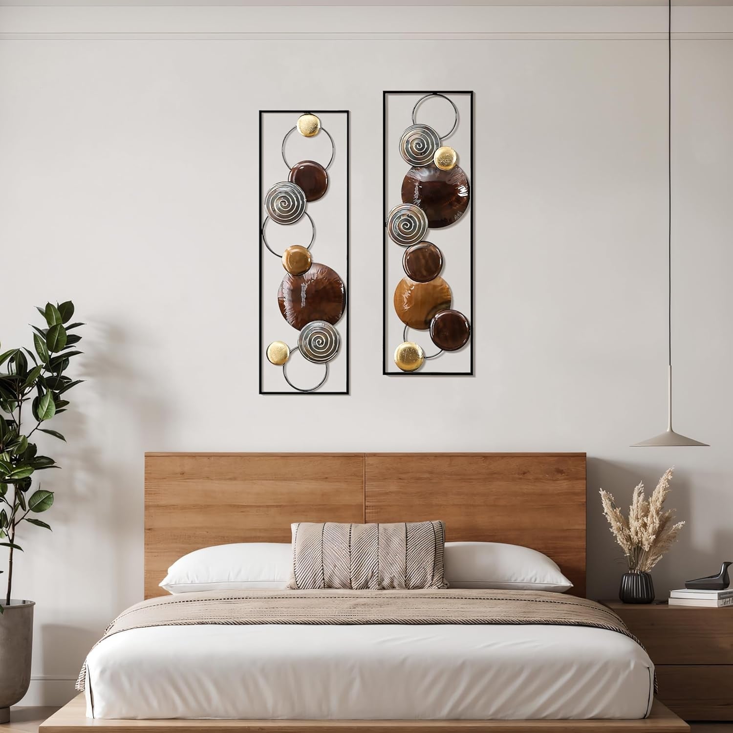 Large Metal Wall Art 2 Piece Abstract Brown 36 Inch Decor