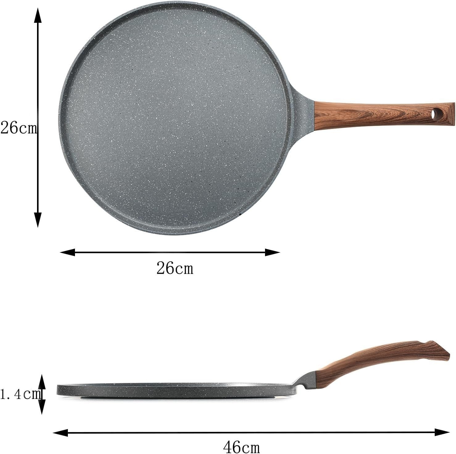 Non-Stick 30cm Pancake Pan | Swiss Granite Crepe Dosa Skillet Oven Safe