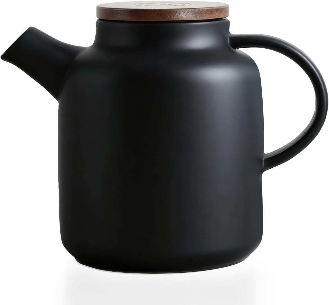 Large Ceramic Teapot 1500ml Black with Infuser Wood Lid Loose Leaf Tea