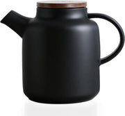 Large Ceramic Teapot 1500ml Black with Infuser Wood Lid Loose Leaf Tea