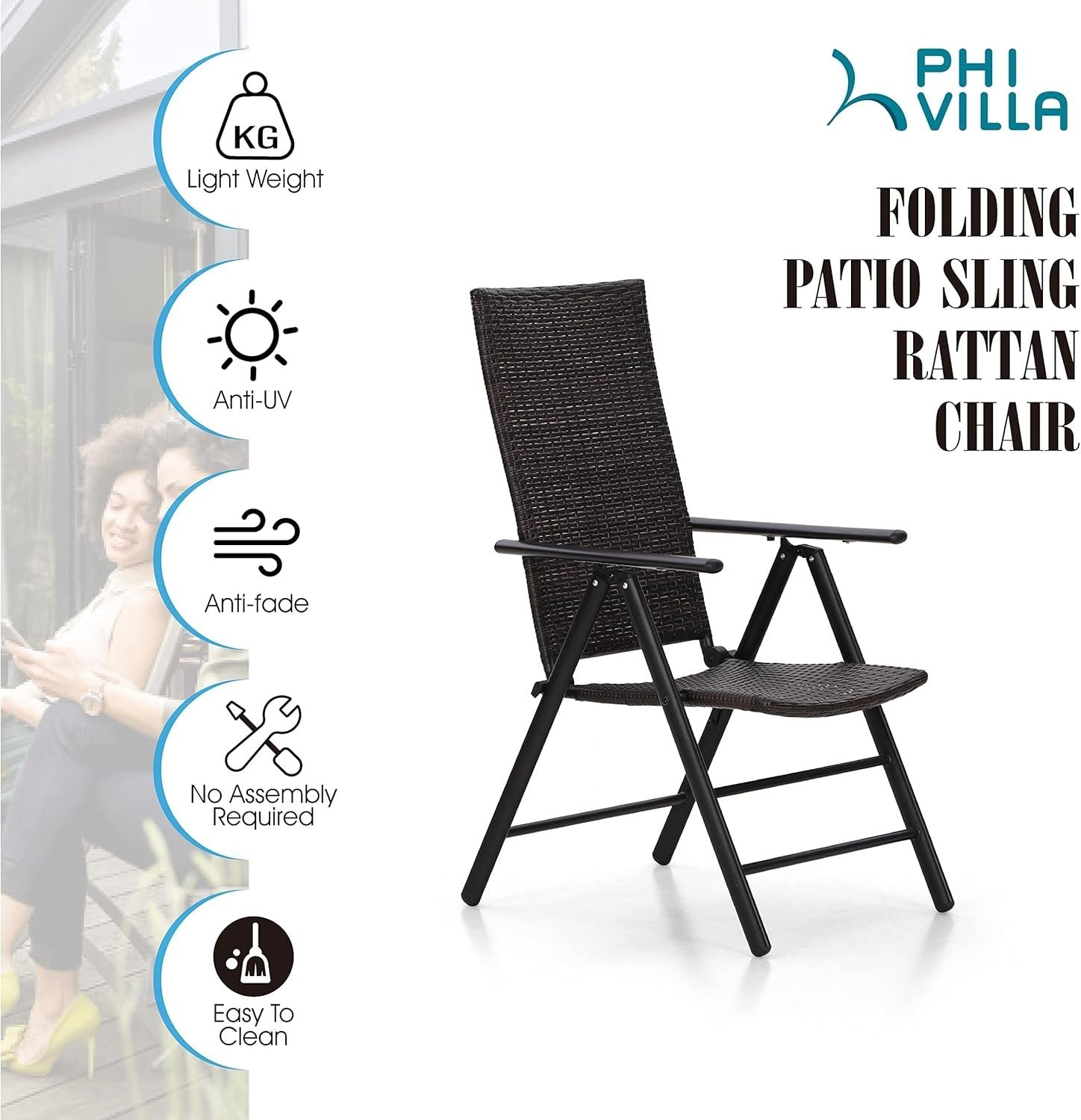 Adjustable Rattan Garden Chairs Set of 4 Foldable Patio Dining Balcony Seats