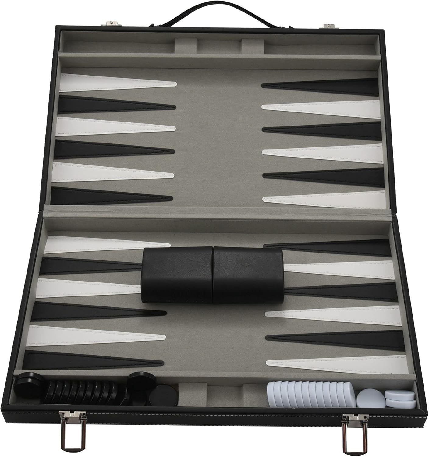 Backgammon Travel Set 14.75 Inch Folding Board with Case Dice Cups