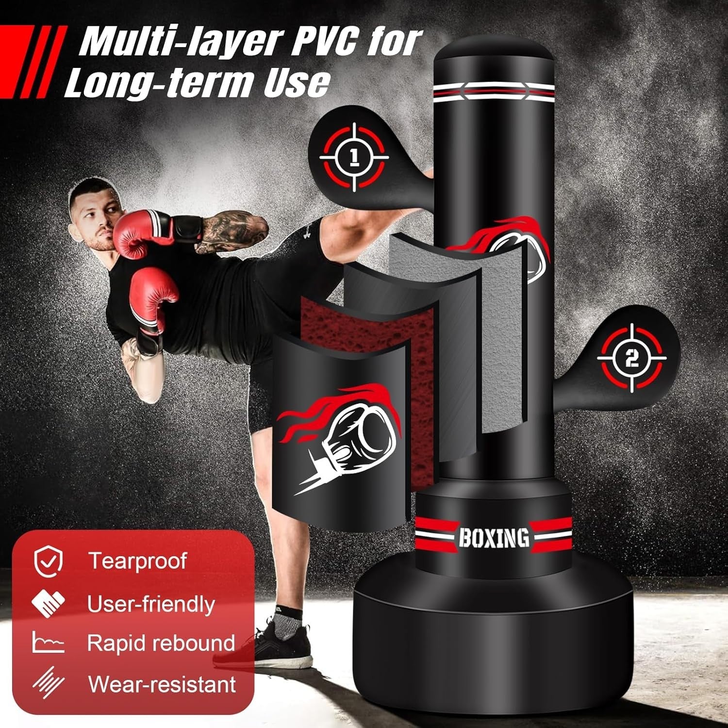 70 Inch Free Standing Inflatable Punching Bag Boxing MMA Training Set