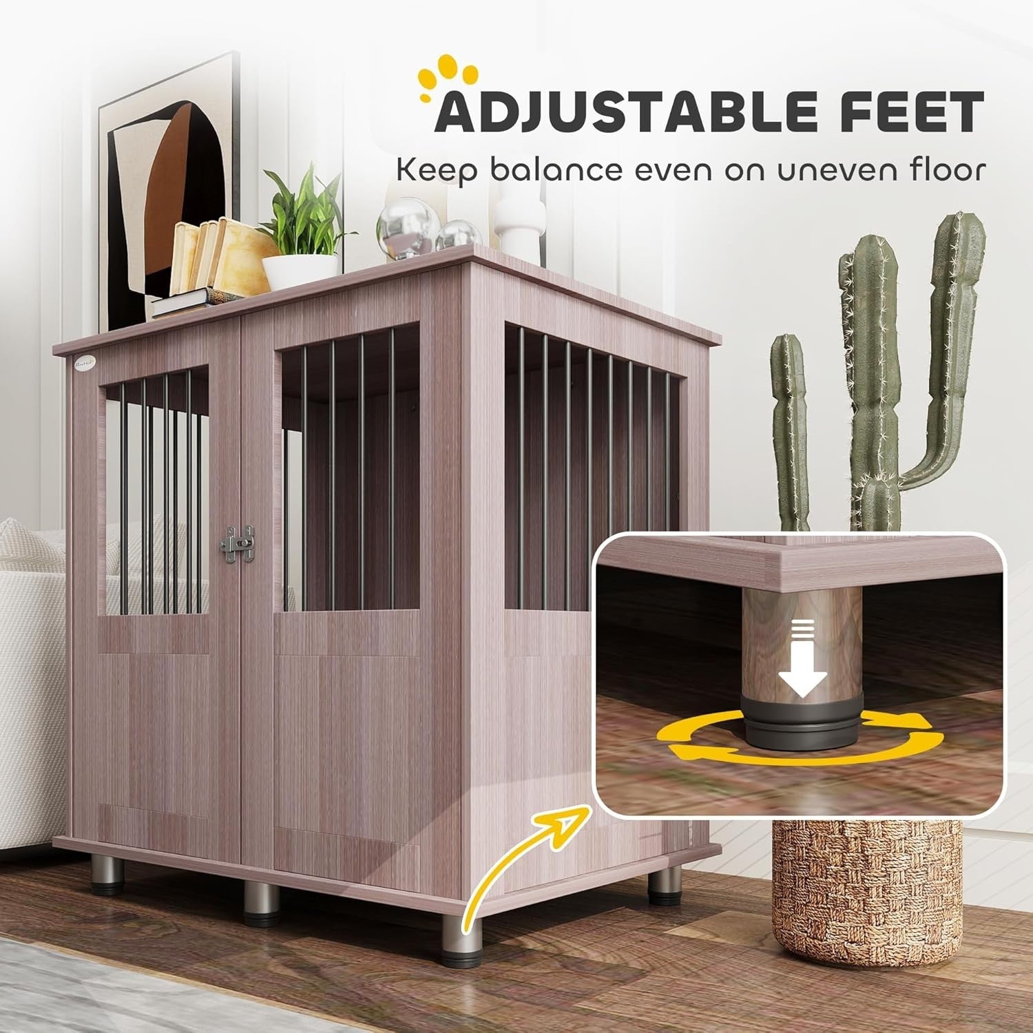 Purple Dog Crate Furniture 85x55x75cm – Indoor Kennel with Tabletop & Locking Do