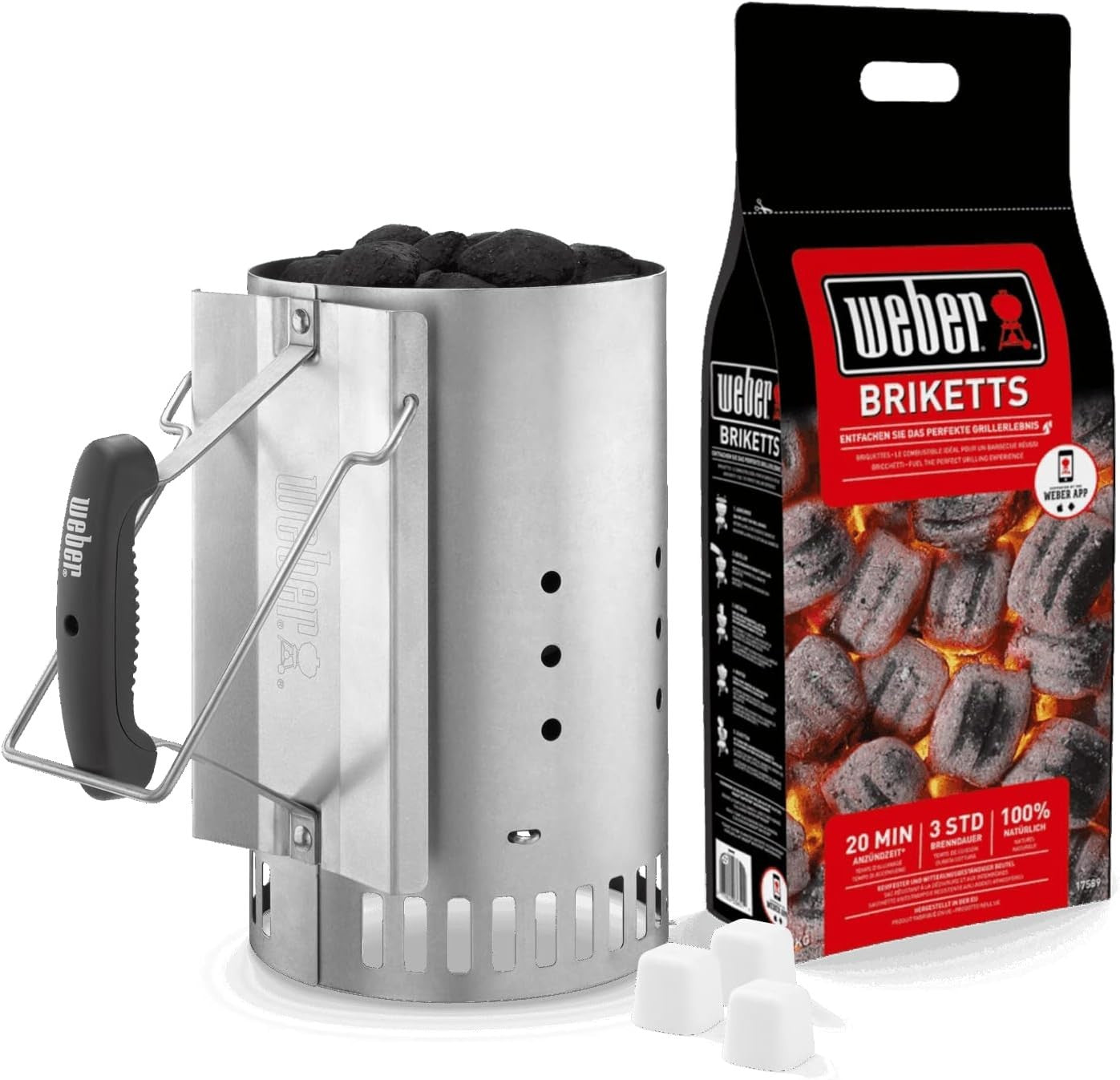 Charcoal BBQ Grill with Chimney Starter Set, Portable Outdoor Kettle
