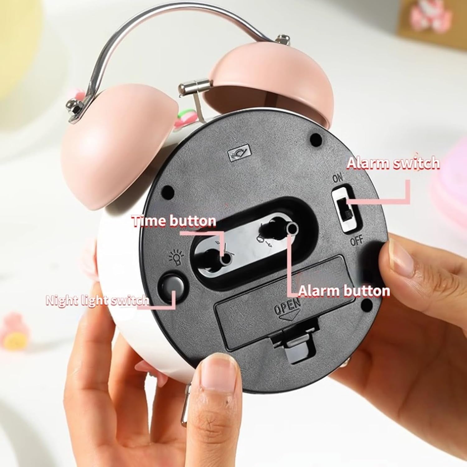 Cute Silent Alarm Clock for Heavy Sleepers Kids Students Retro Bell Design