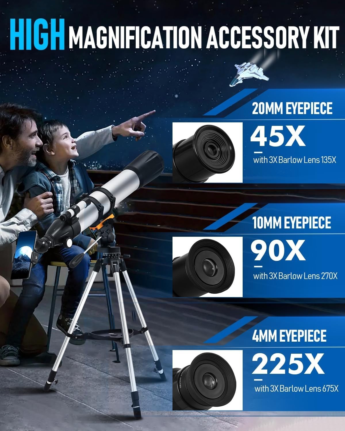 90mm Aperture 900mm Refractor Telescope for Kids & Adults with Tripod