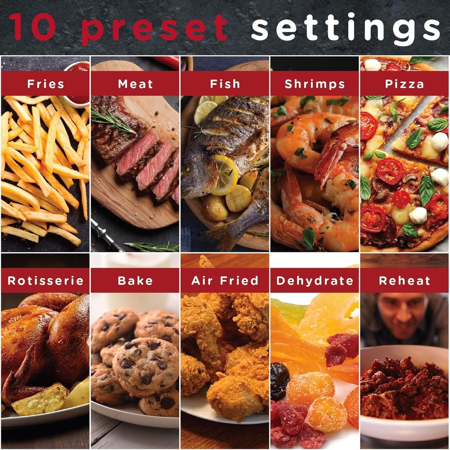 12L Air Fryer Oven Rotisserie 10-in-1 Oil Free Digital 1800W