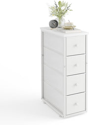 Slim 5-Drawer Tall Storage Cabinet with Wood Top Bedroom Hallway Organizer Unit