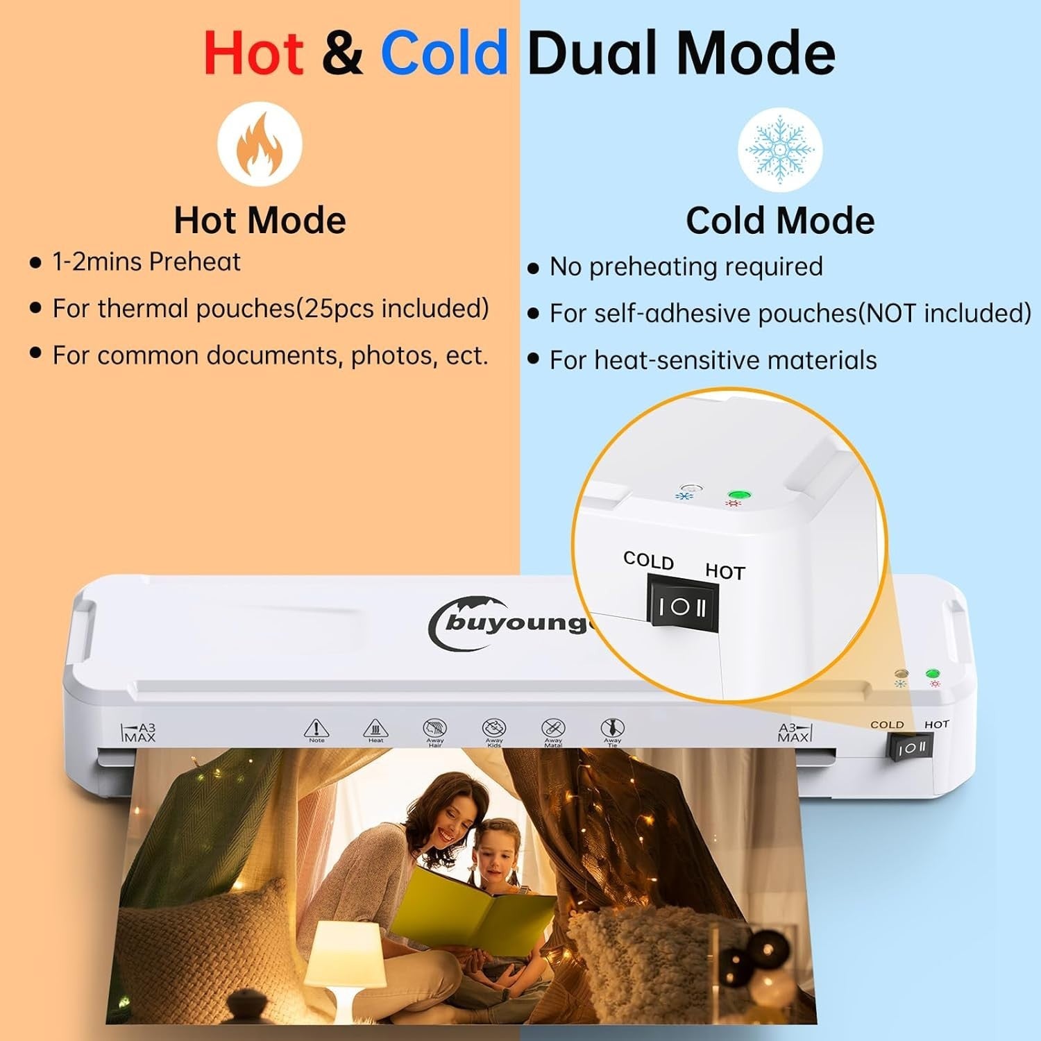 A3 Laminator Machine Hot & Cold 60s Warm Up + 30 Pouches Kit