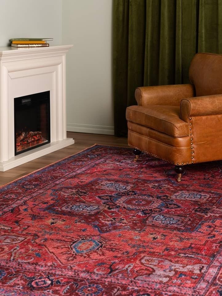 Large Oriental Area Rug 300x400cm Red Blue Low Pile Machine Washable