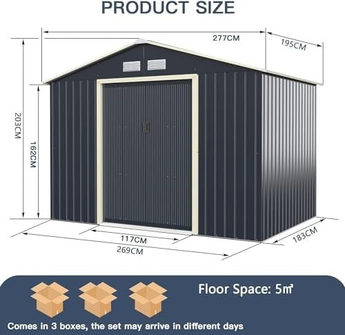 Metal Garden Shed 9x6FT Lockable Outdoor Storage Sloped Roof + Vents
