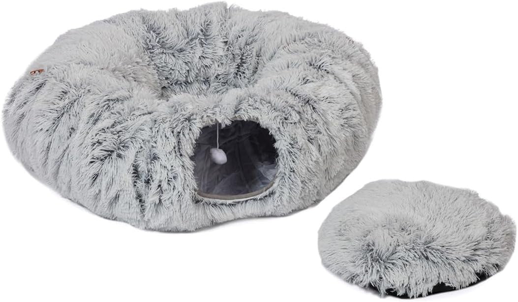 Cat Tunnel Bed Plush Play Tunnel w Removable Mattress Foldable