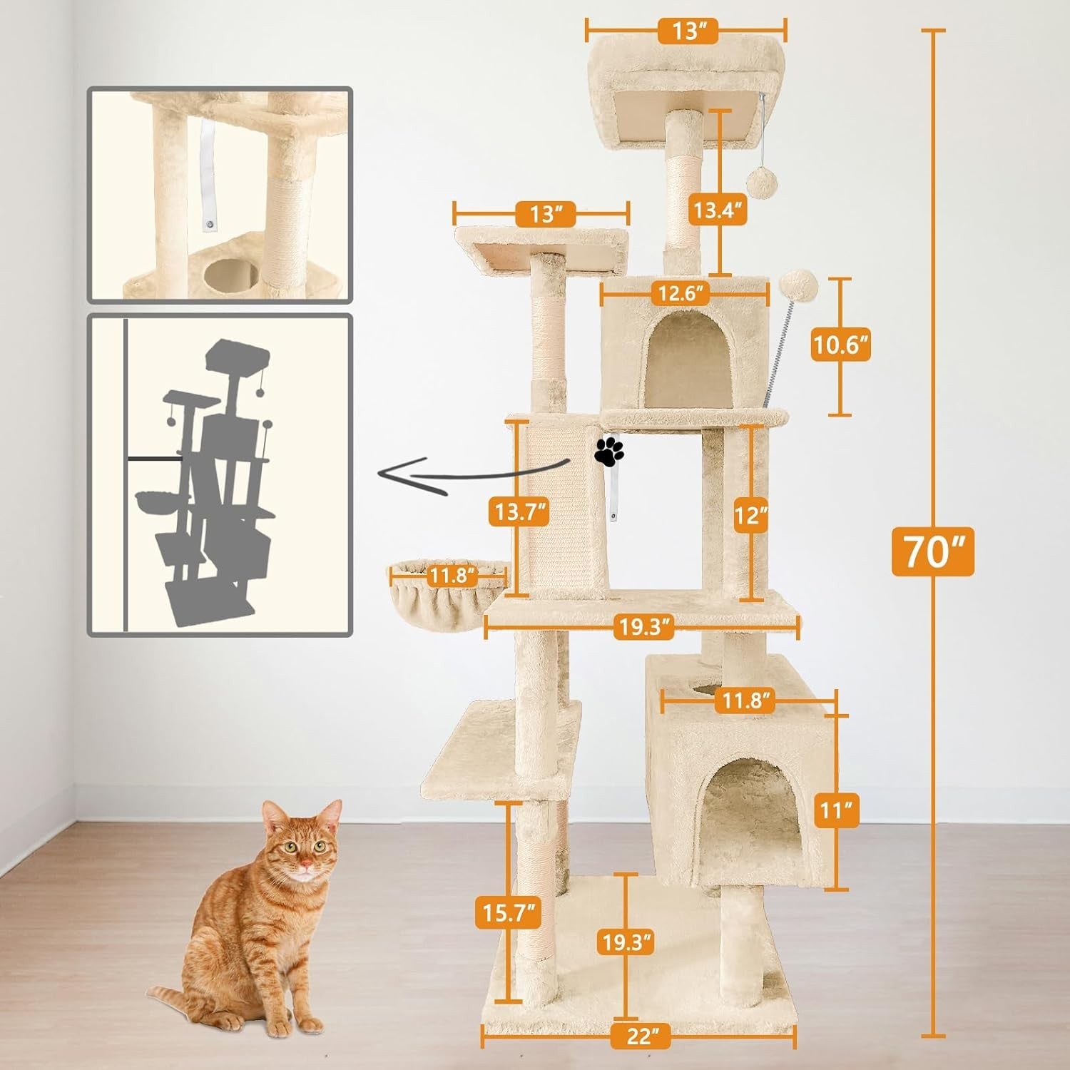 Large Cat Tree  177cm Multi Level Condo Hammock Sisal Scratching Posts