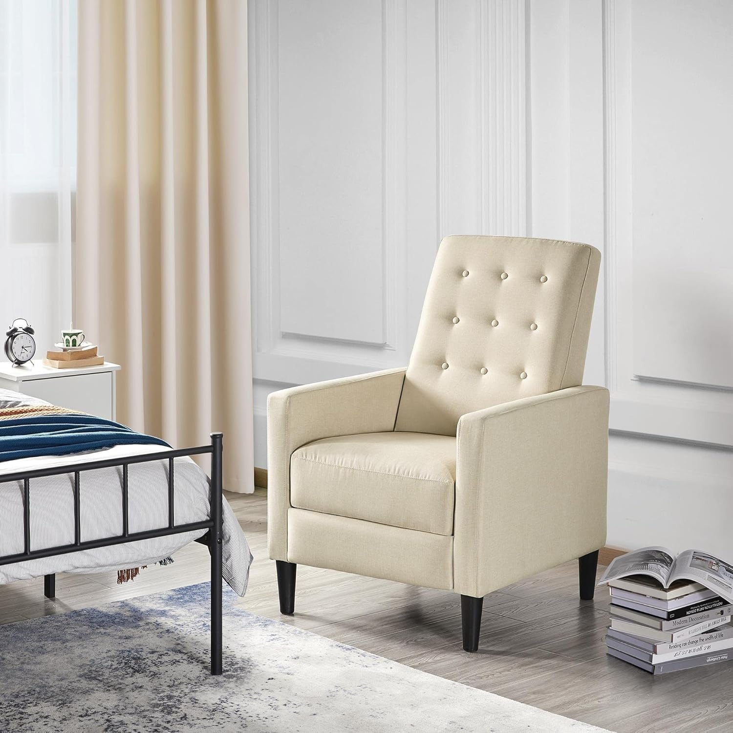 Biege Recliner Chair Sofa Adjustable Footrest Padded Seat Living Room