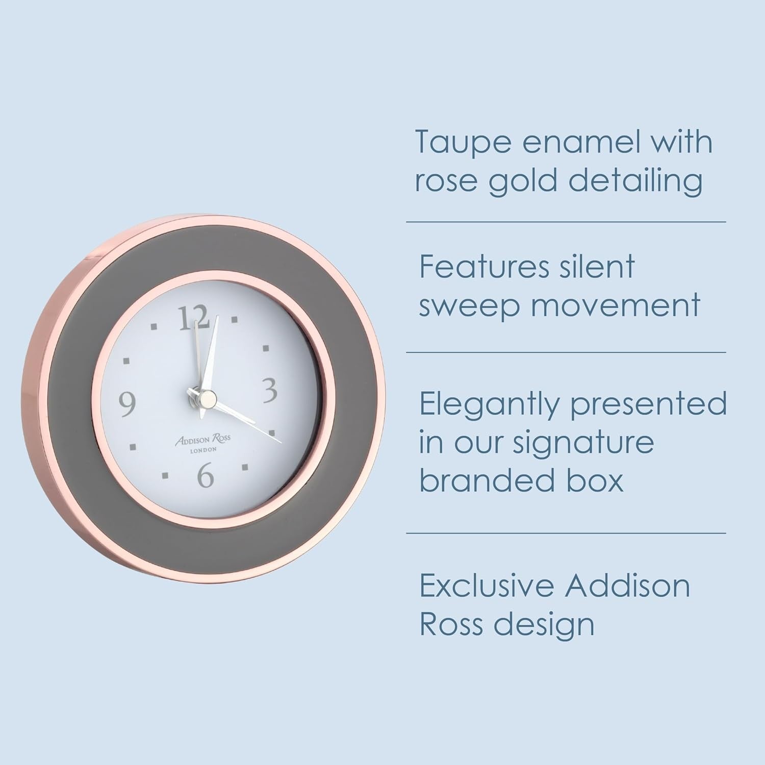 Silent Sweep Alarm Clock Rose Gold Modern Bedside Battery Clock