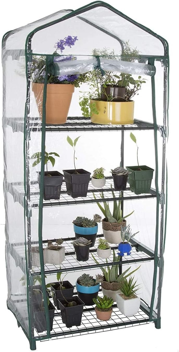 4 Tier Compact Greenhouse with Shelves & Waterproof PVC Cover for Garden