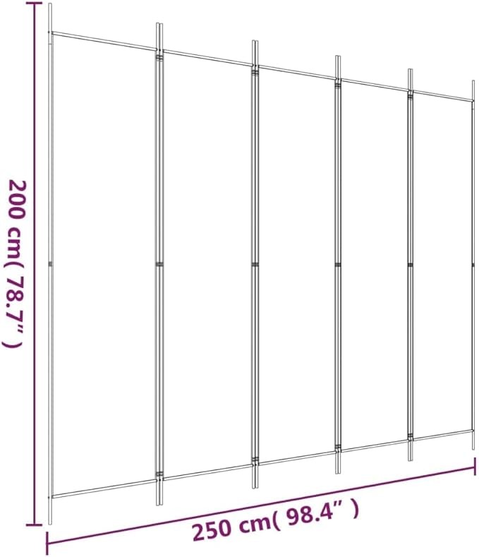 5 Panel Black Folding Room Divider 250x200cm Fabric Privacy Screen Partition