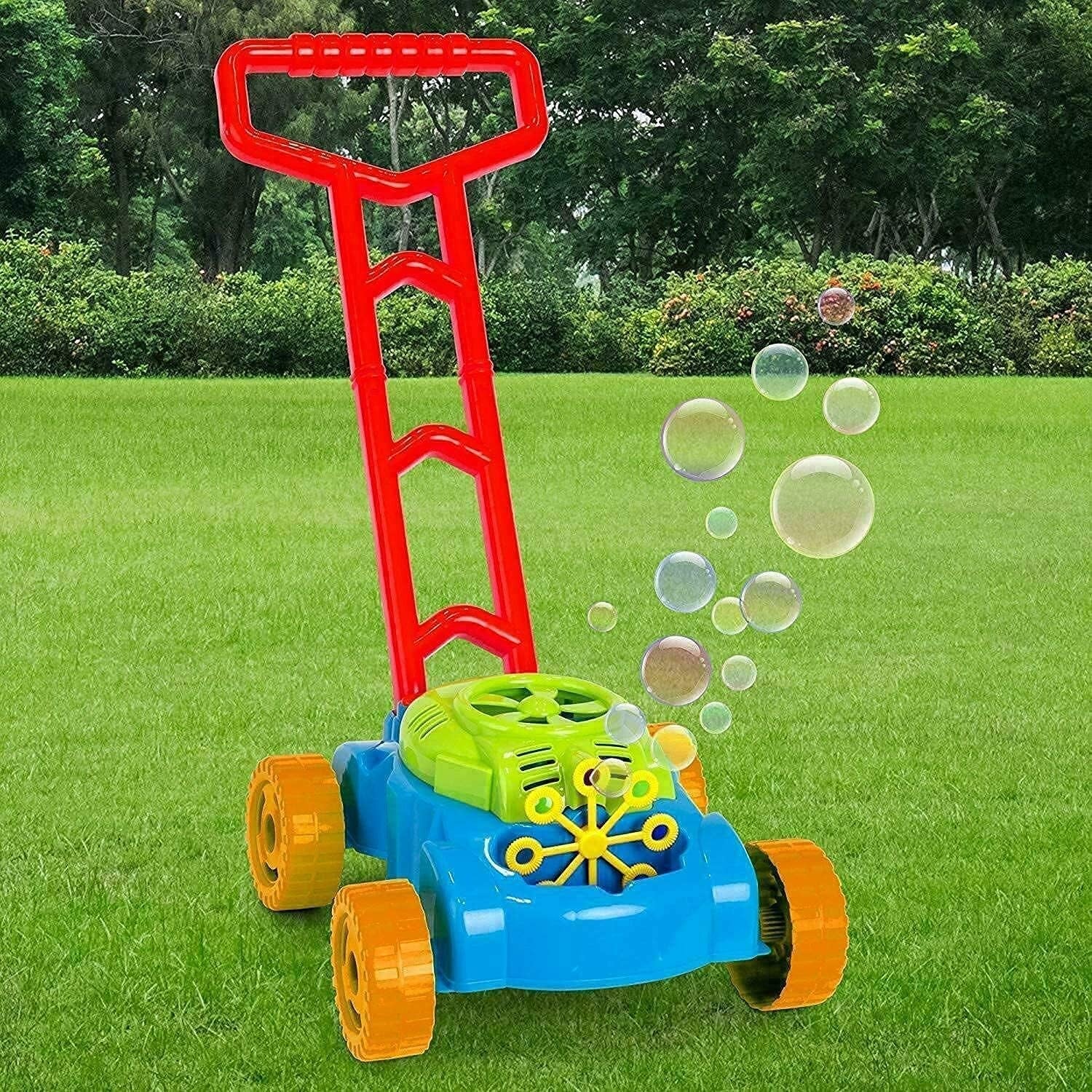 Bubble Lawn Mower Kids Push Toy With Solution