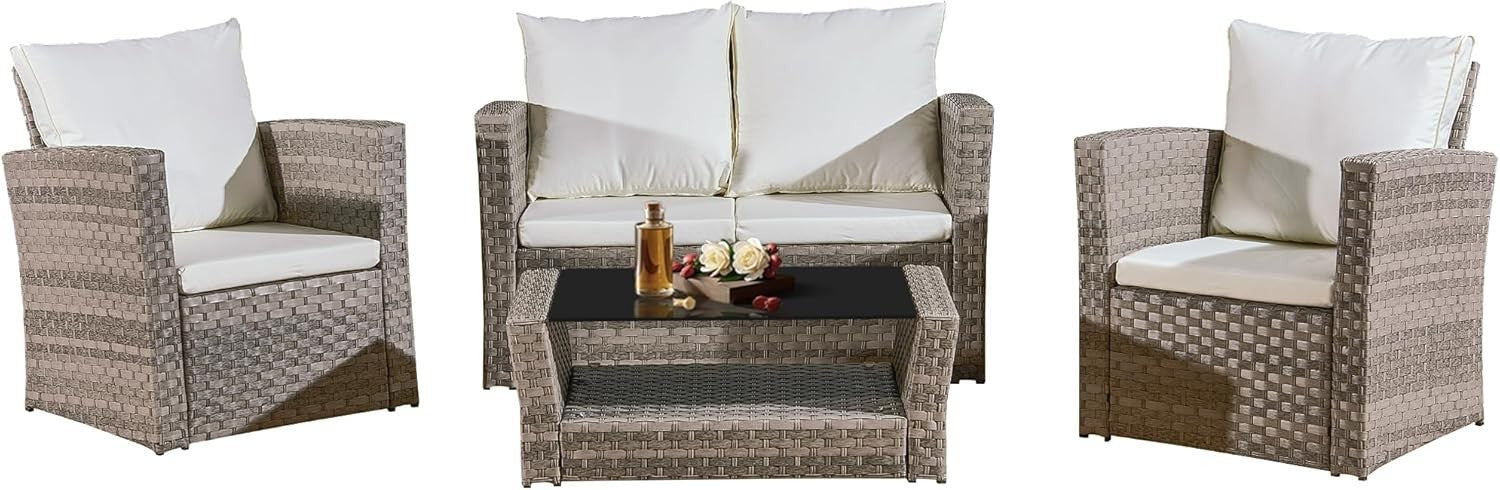 4 Seater Rattan Garden Furniture Set Outdoor Patio Sofa Table Chairs