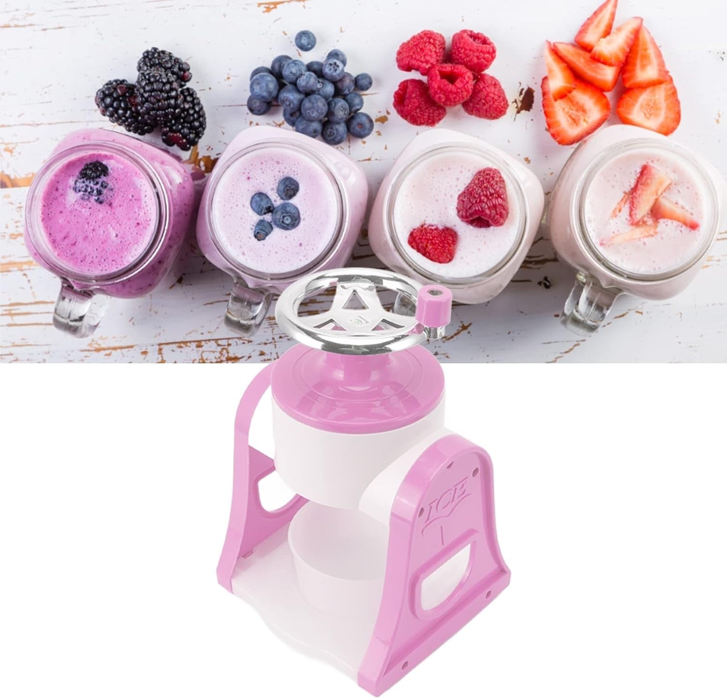 Manual Ice Crusher Shaved Ice Maker Portable Slush Snow Cone Pink