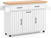 Kitchen Island Trolley with Trash Bin, Drawers & Shelves 147x41.5x87.5cm
