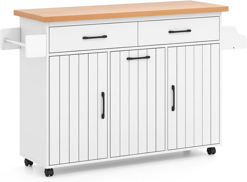 Kitchen Island Trolley with Trash Bin, Drawers & Shelves 147x41.5x87.5cm