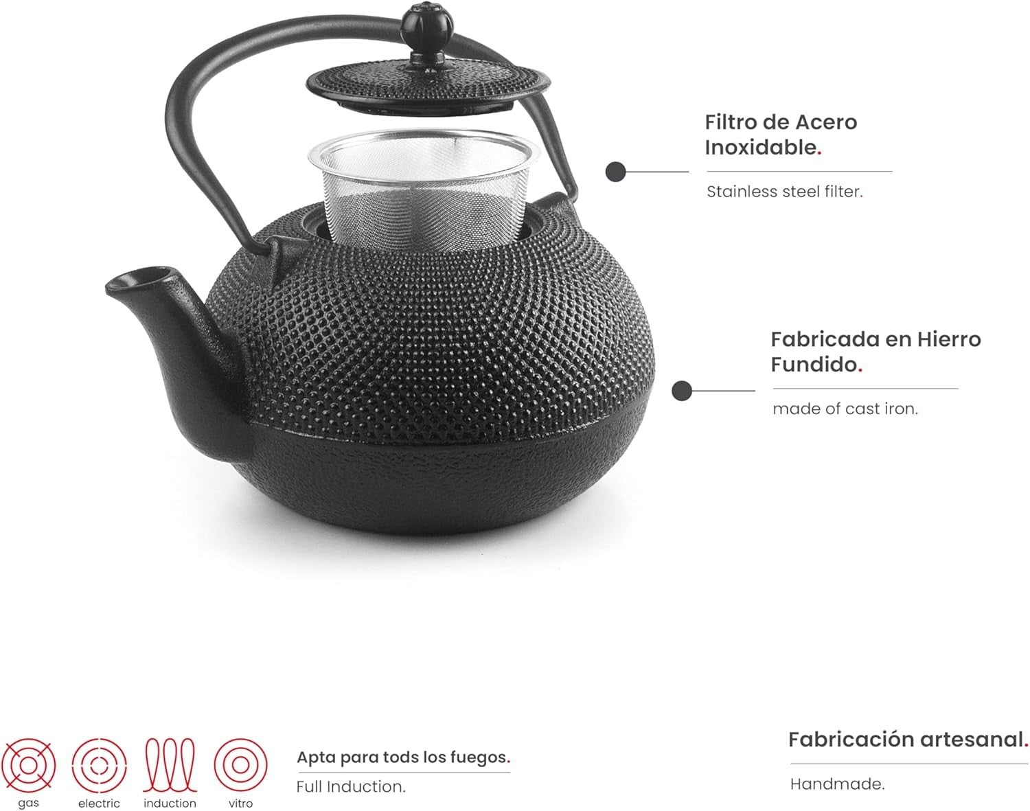 Cast Iron Teapot 720ml with Stainless Steel Infuser Enamel Interior