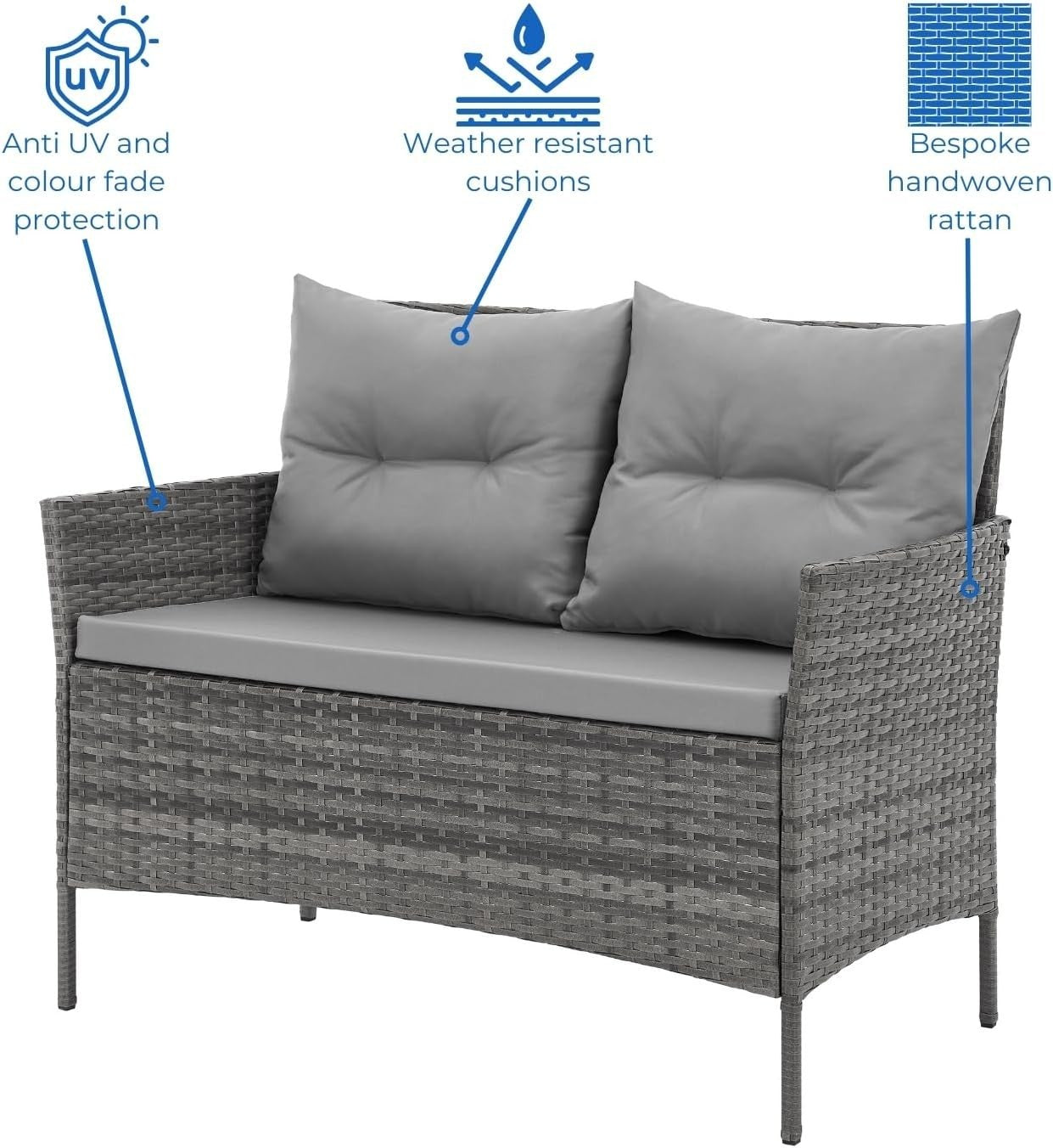 4 Seater Rattan Garden Furniture Set with Cushions & Glass Dining Table