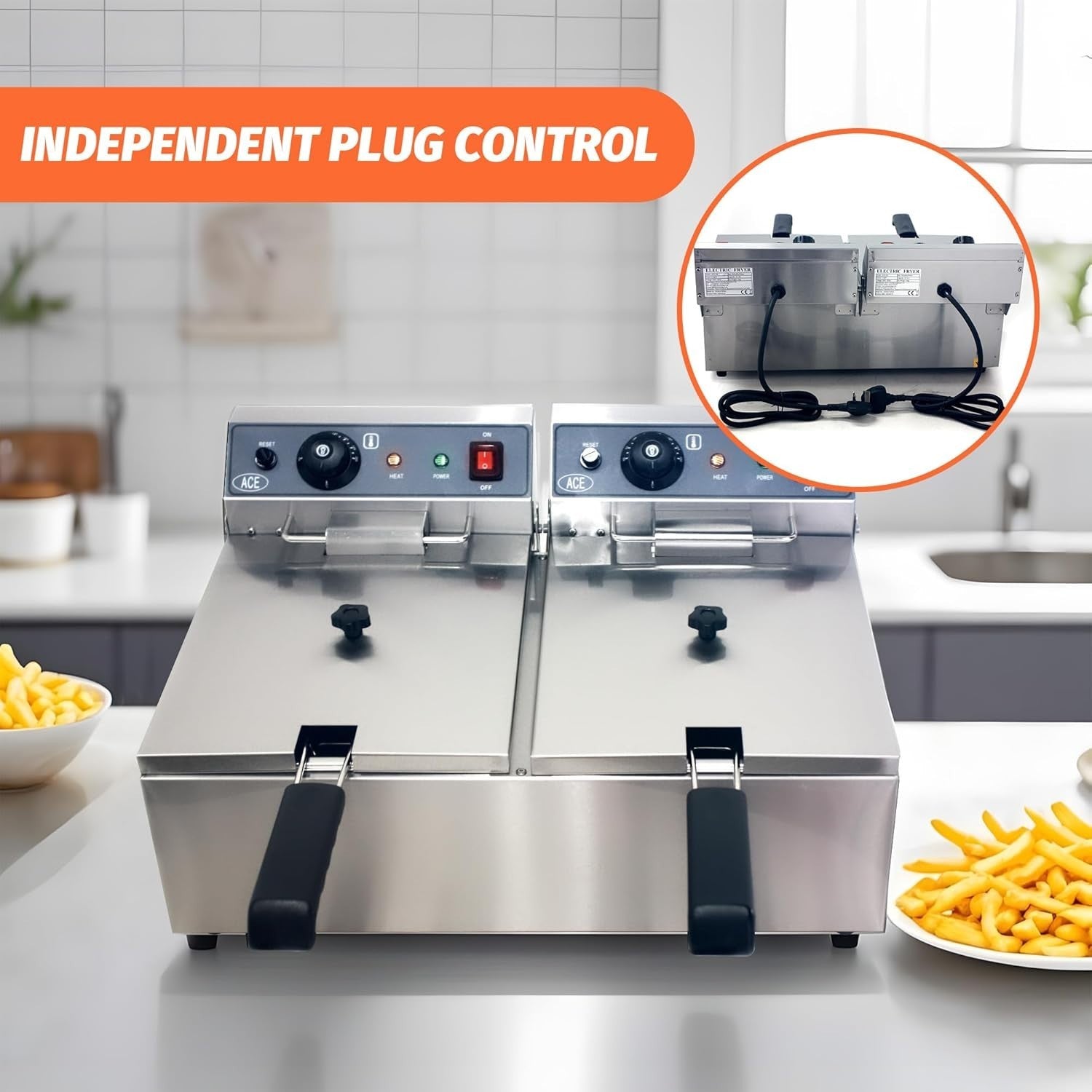 34L Double Deep Fat Fryer 6000W Commercial Dual Tank Stainless Steel