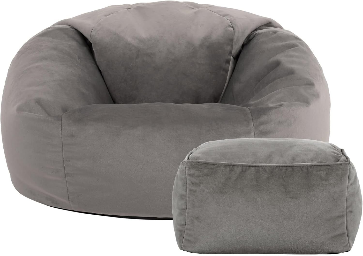 Luxury Velvet Bean Bag Chair with Footstool – Adult Gaming Seat Grey
