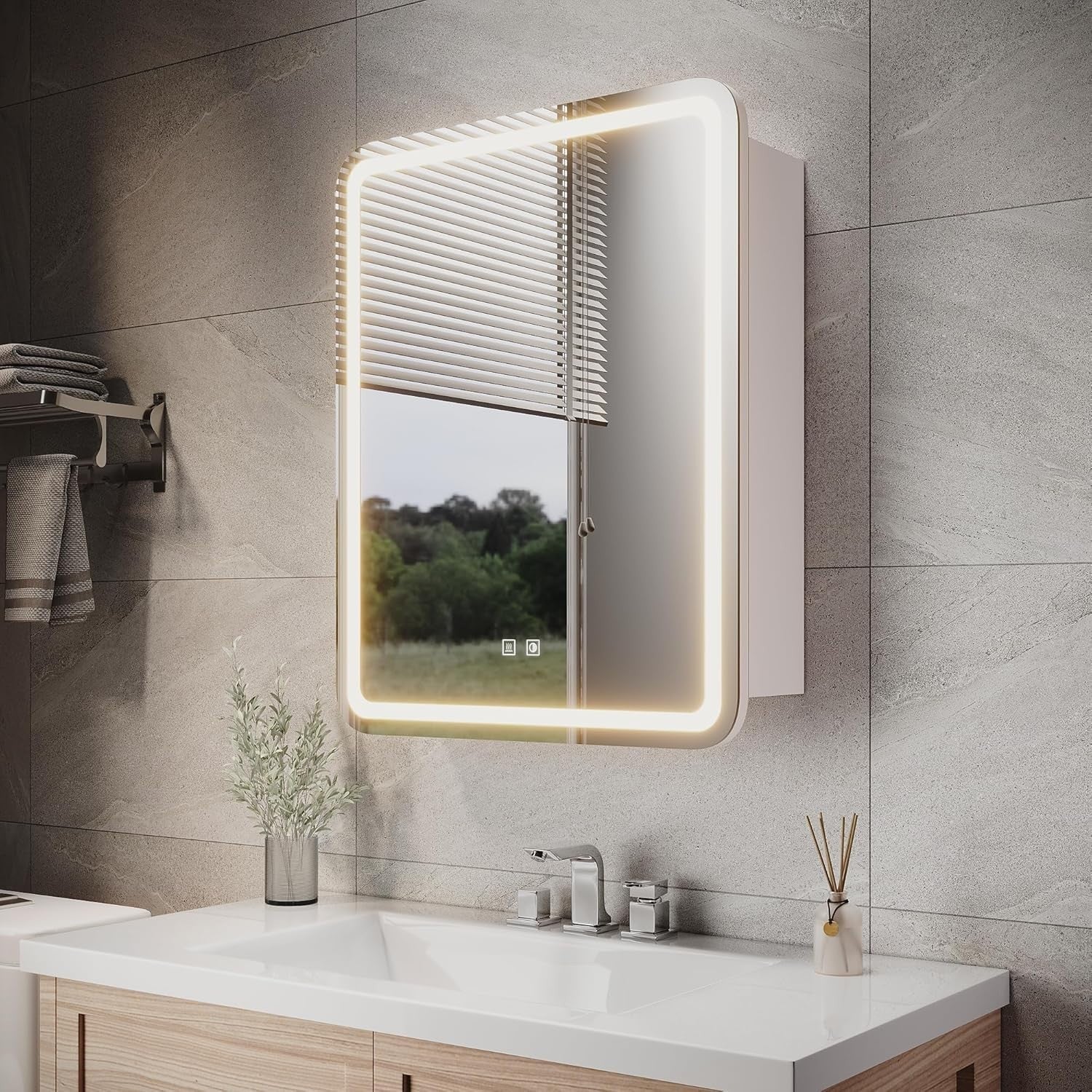 LED Bathroom Mirror Cabinet 550x700mm Dimmable with Shaver Socket & Defogger