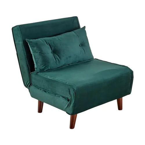 Green Velvet Single Sofa Bed Chair w/ Pillow Folding Guest Bed Seat