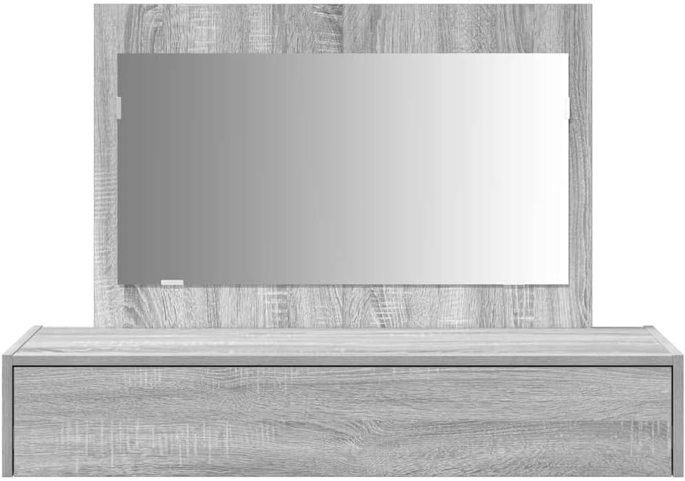 Modern Grey Sonoma Dressing Table Vanity Set Mirror Drawer Engineered Wood