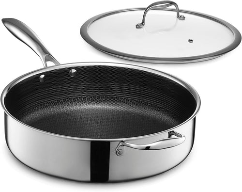 5.5L Deep Non Stick Sauté Pan with Lid – Induction & Oven Safe Stainless Steel