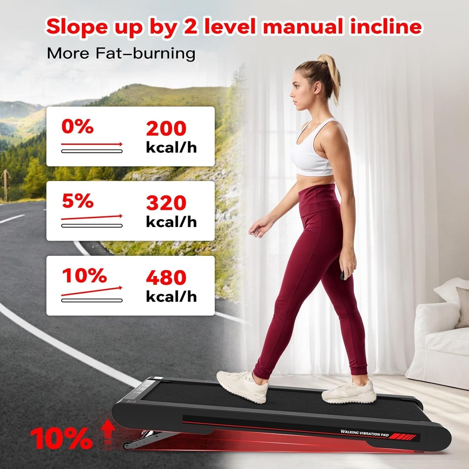 4-in-1 Walking Vibration Pad Treadmill with Incline & App Control
