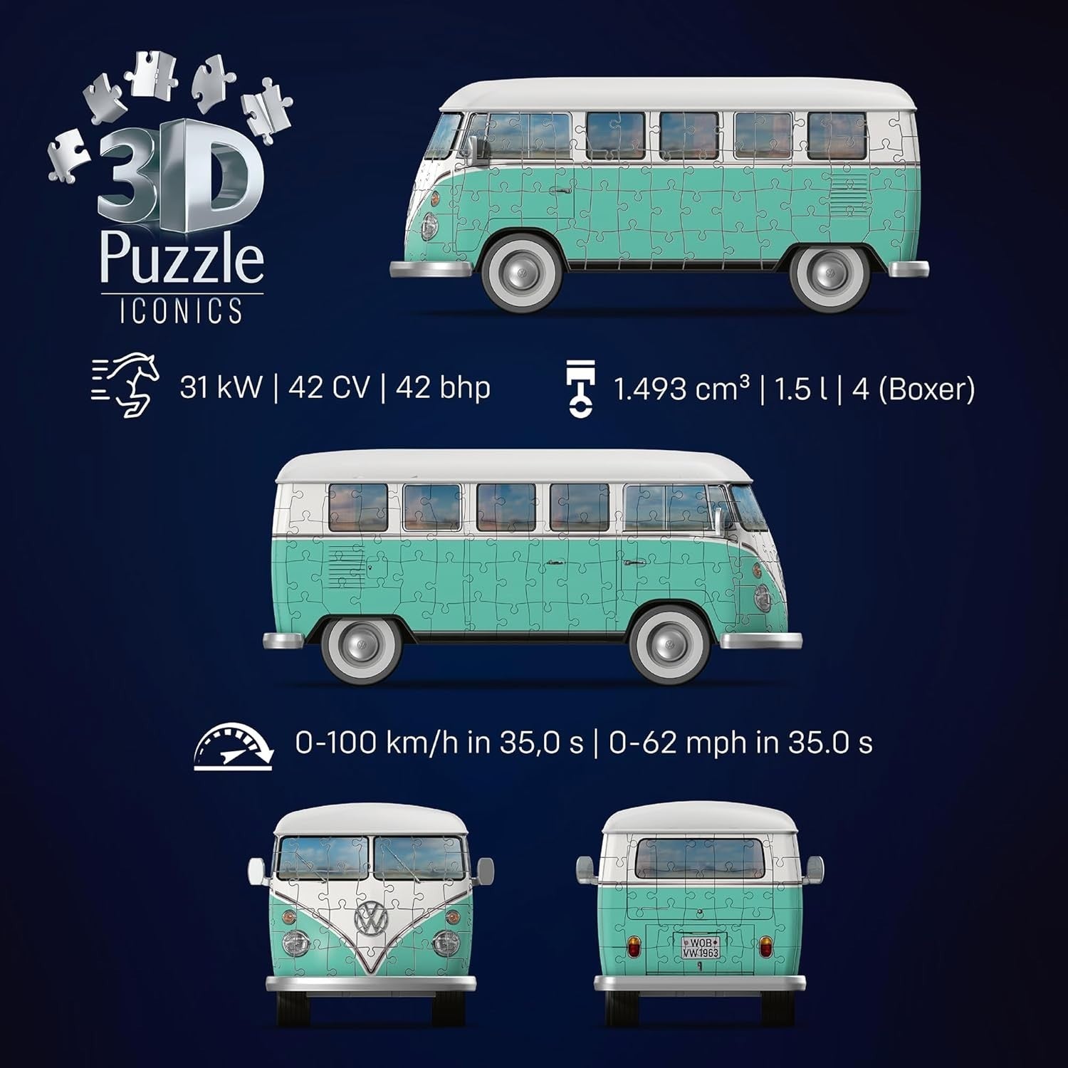 3D Camper Van Puzzle 108 Piece Classic Bus Model Kit No Glue Gift