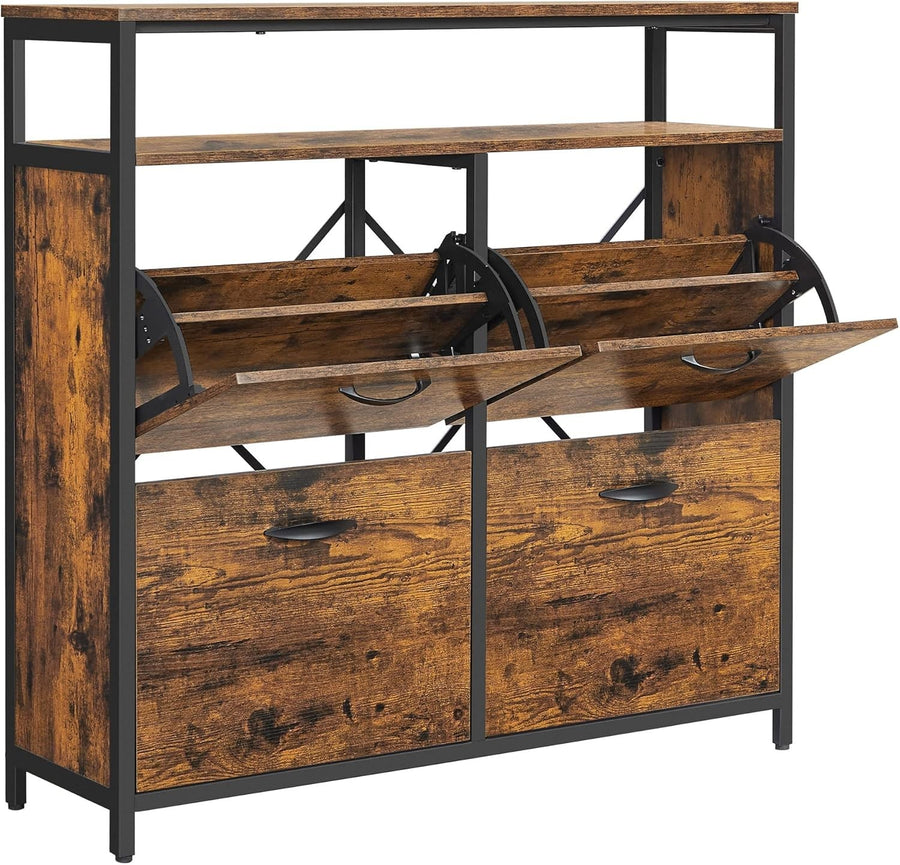 Narrow Shoe Storage Cabinet 4 Door Unit Holds 20 Pairs, 98cm Wide