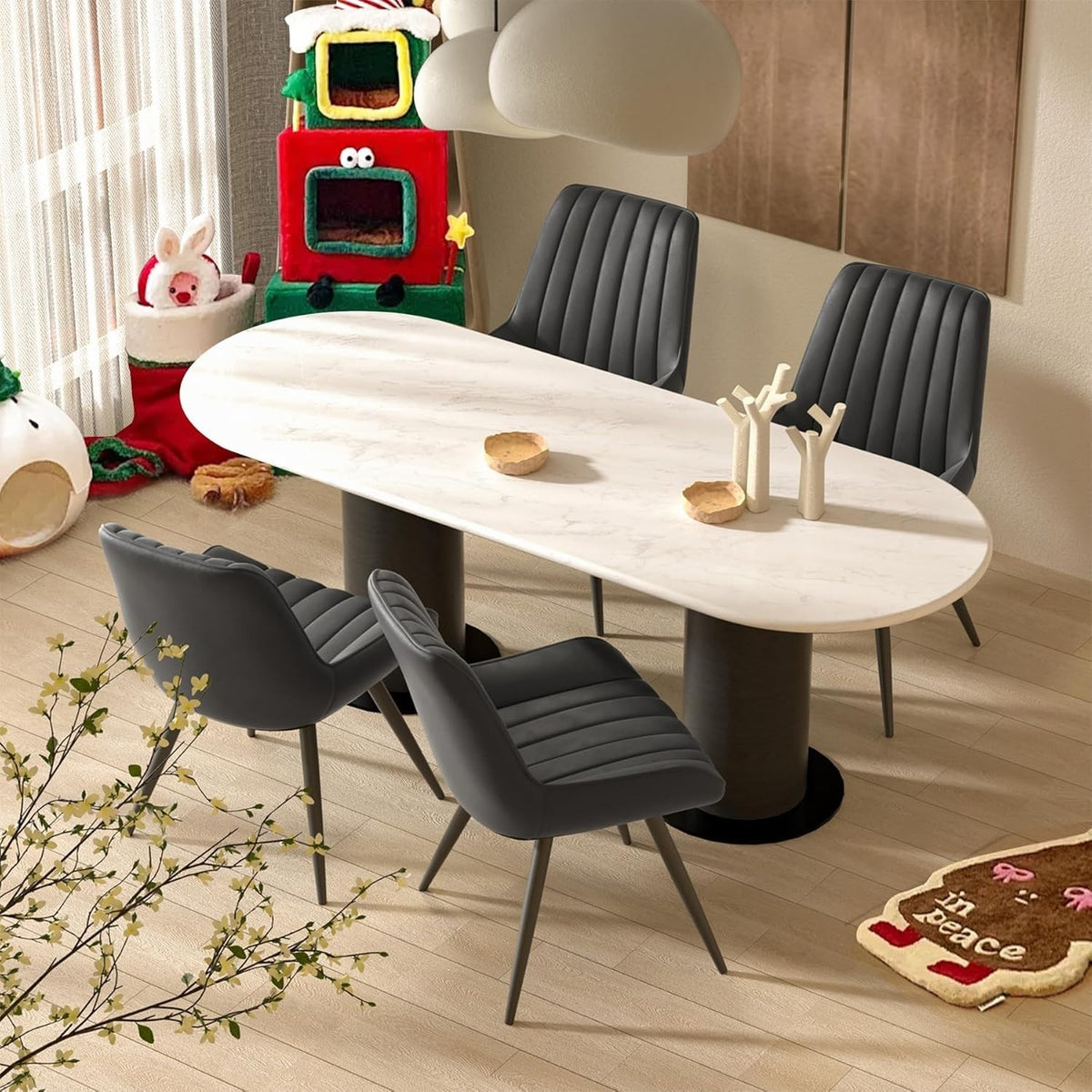 4 Black Upholstered Dining Chairs Padded Seat Metal Legs Kitchen Chairs