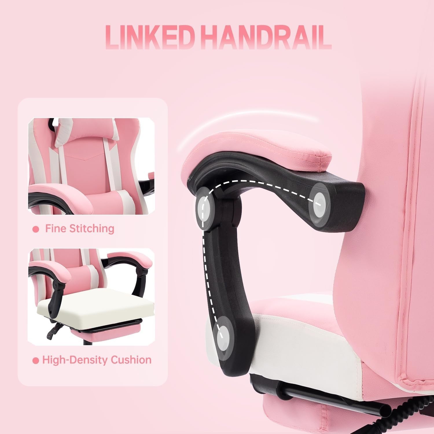 Pink Kids Gaming Chair Recliner Swivel Desk Chair with Footrest