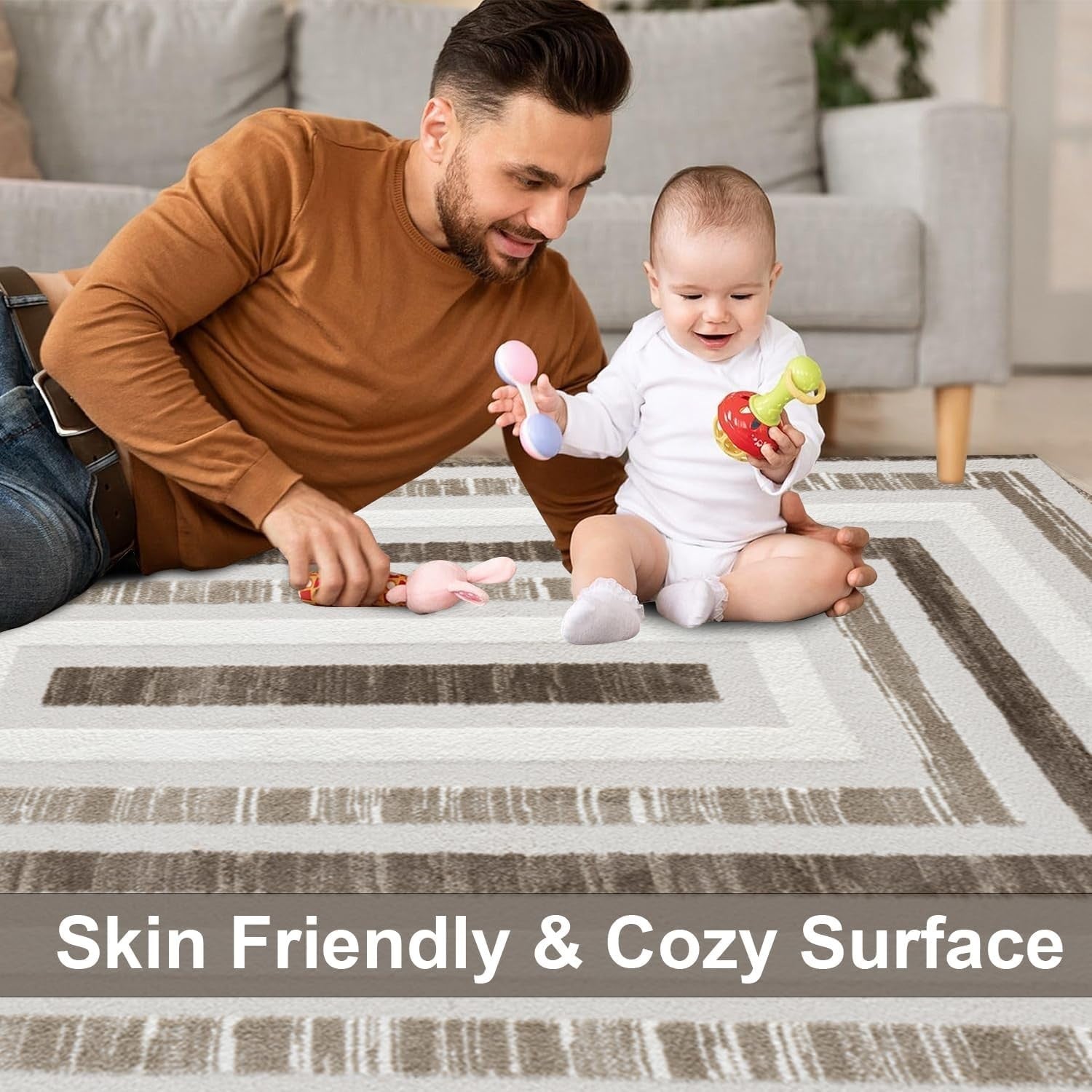 Large Washable Area Rug 200x290cm Anti Slip Geometric Soft Low Pile