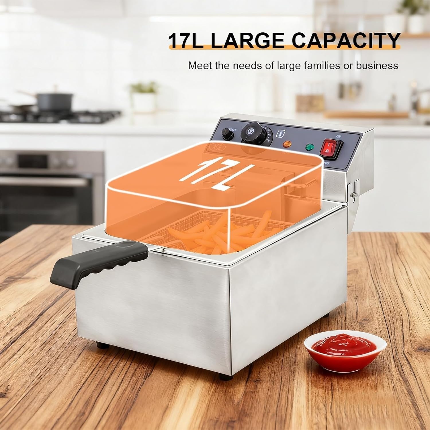 Commercial Electric Deep Fat Fryer 17L 3000W Stainless Steel